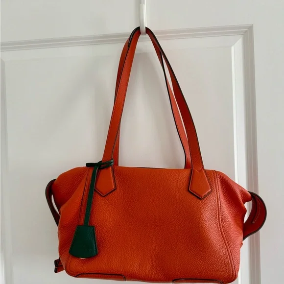 Rare Genuine Tory Burch Perry Satchel Canyon Orange Leather - Picture 2 of 9